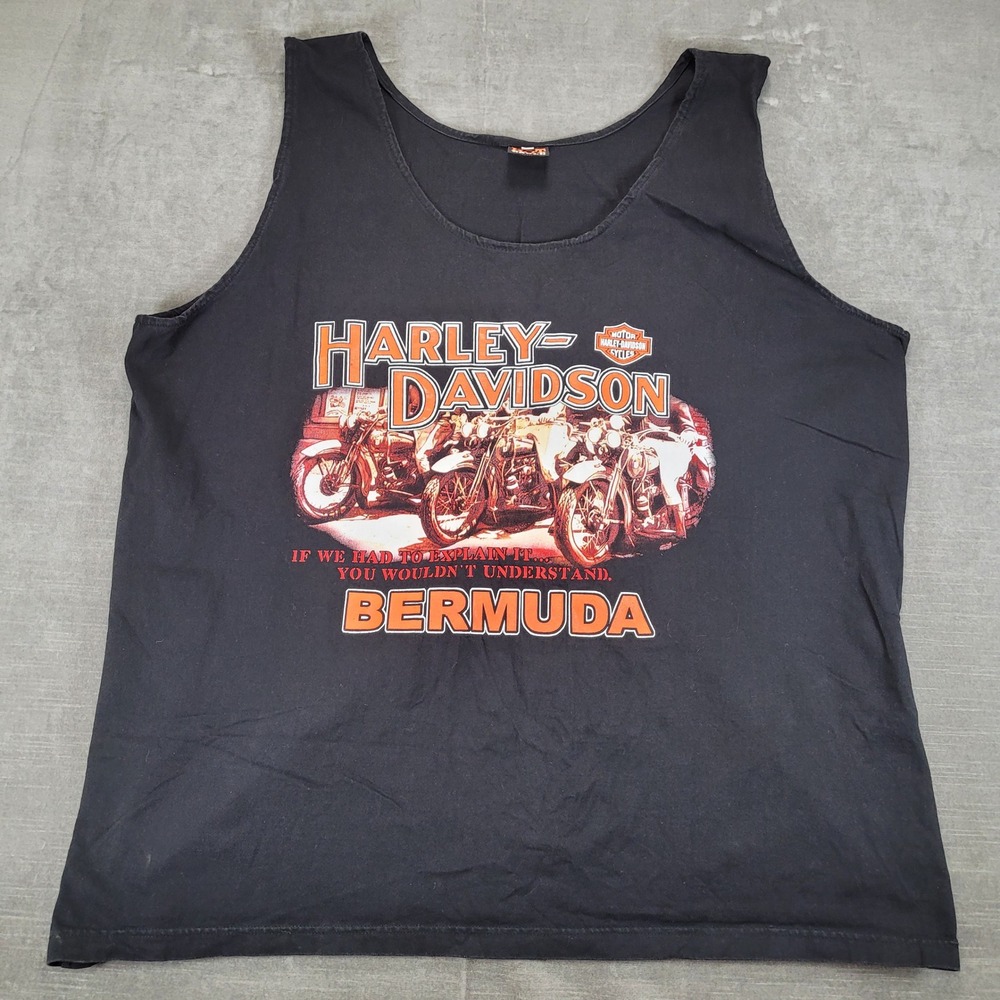 Harley Davidson Tank Top Men's XXXL Black Bermuda Motorcycles Graphic Print